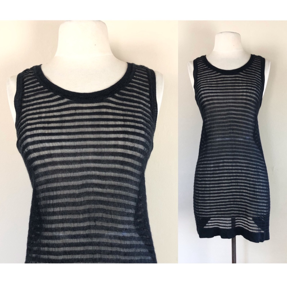 vintage 90s y2k sheer striped tunic net mesh tank top grunge boho goth black